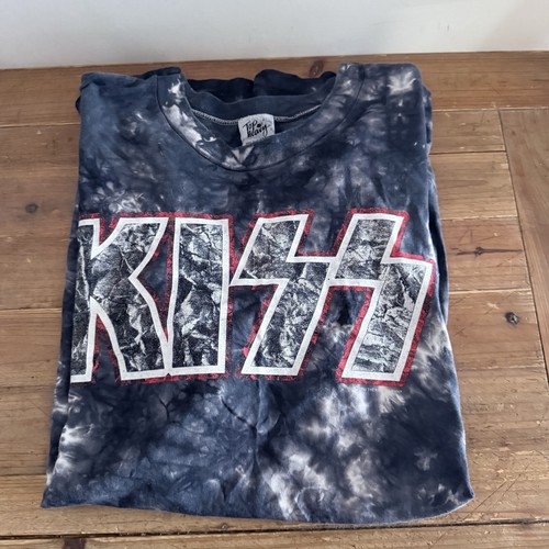 Vintage Top Heavy KISS T-Shirt Size L Men Blue Tie Dye Cotton Single Stitch 1992 - Foto 9 di 24