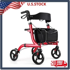 Rollator Walkers for Seniors-Folding Rollator Walker with Seat and Four 8-inch