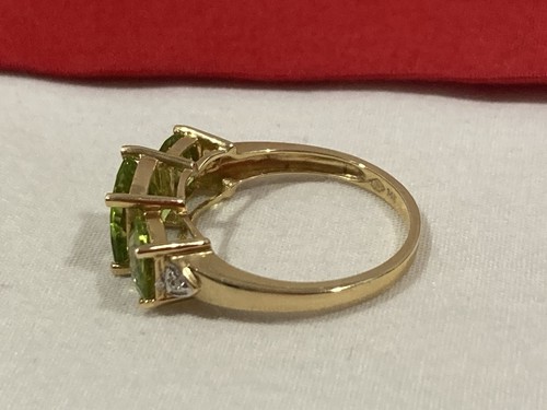 IWI 14k Solid Yellow Gold Peridot Accent Diamond Cocktail Band Ring SIZE 7.75 - Picture 4 of 17