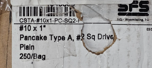 (QTY 1000) SFS CSTA-#10x1-PC-SQ2 #10 x 1" Pancake Type A #2 Square Drive Plain - Picture 2 of 7