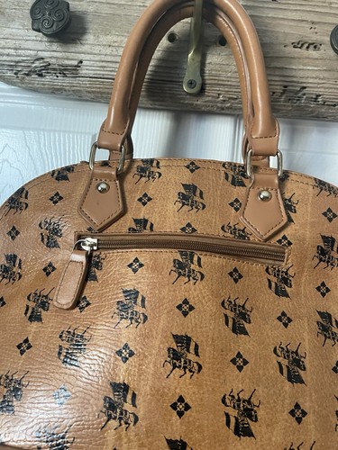 ALBA by CHUMA Studded Bowler Cognac Monogram Leather Satchel Handbag RARE - Picture 7 of 17