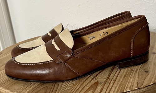 ZELLI Italian Handmade Dress Shoes Soft Calfskin Two Tone Penny Loafers Sz 9.5 W - Picture 3 of 9