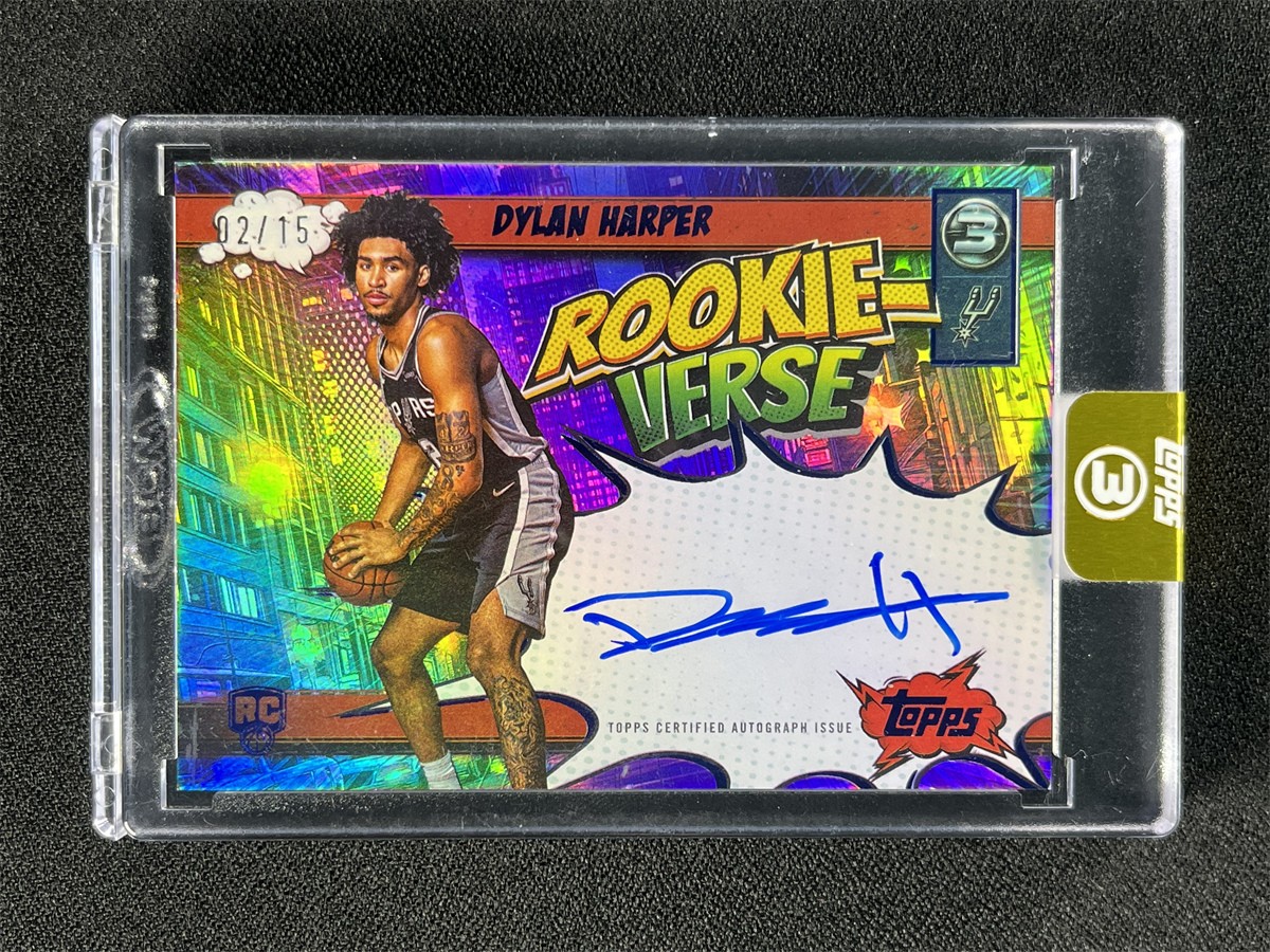 2/15 JSY# 1/1 ! 2025-26 Topps Three 3 Dylan Harper Blue Rookie-Verse Auto RC