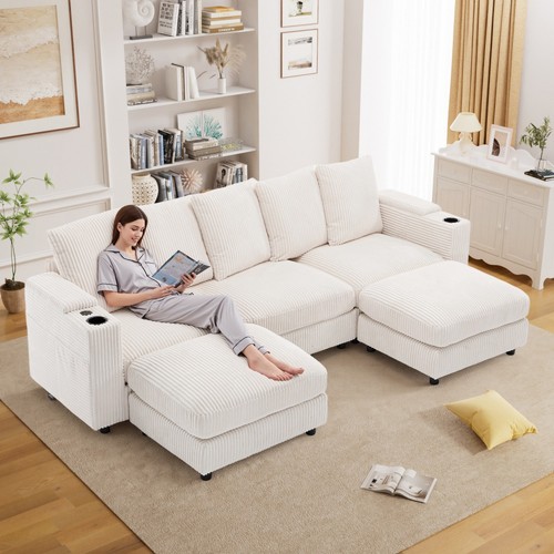109.5" 5 Seater U Shaped Sectional Sofa with USB Charging & Cup Holder & Storage - Picture 21 of 40