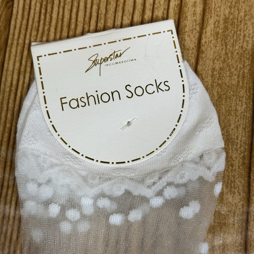 Sheer Floral Mesh Crew Socks Women’s One Size White Polka Dot Pattern - Picture 2 of 6