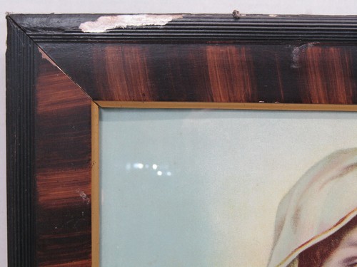 OLD VINTAGE SACRED HEART OF MARY RELIGIOUS PICTURE WOOD FRAME - Picture 2 of 6
