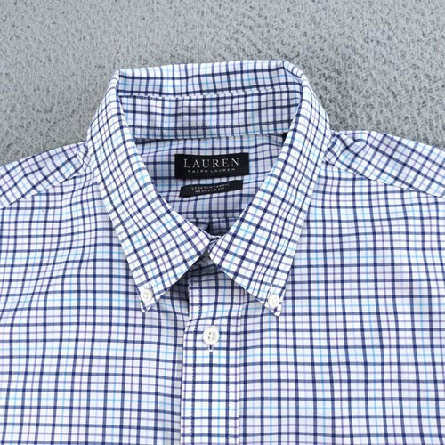 Lauren Ralph Lauren Dress Shirt Mens L Blue Plaid Stretch Regular Fit Black Labl - Picture 17 of 22