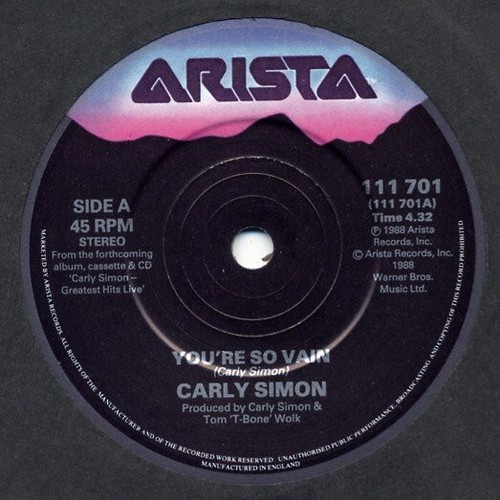 Carly Simon - You're So Vain / Do The Walls Come Down 7" Very Good Plus (VG+) - Picture 3 of 4