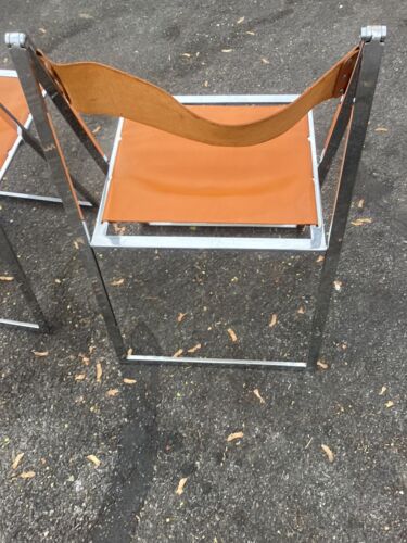 Fontoni & Geraci Italian Modern Chrome & Leather Elios Folding Chairs MCM Pair - Picture 4 of 16