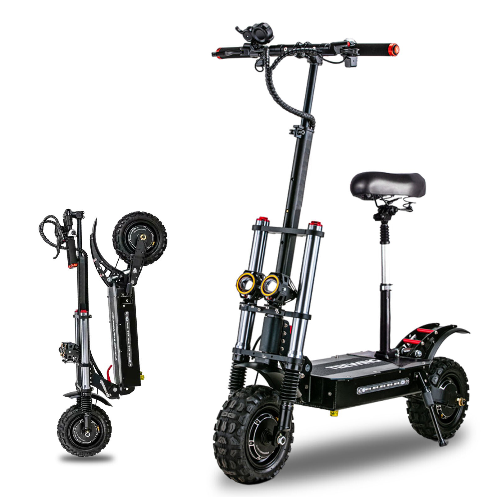 New 6000W Folding Dual Motor Adult Electric Scooter 11" Off Road Tire E