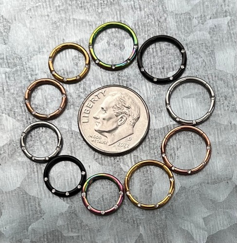 1pc Five Flush Gems Hinged Segment Ring 16g Septum Clicker 316L Surgical Steel - Picture 2 of 9