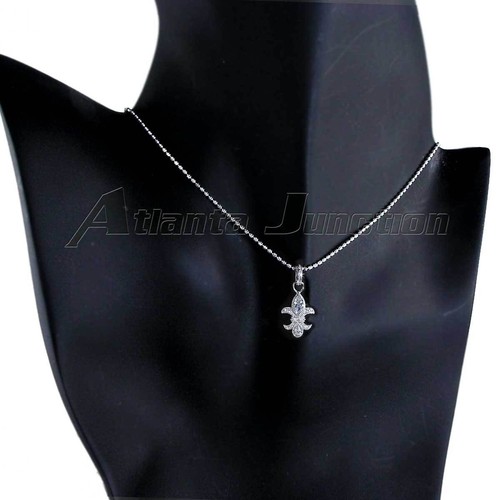 *FLEUR DE LIS*__BRILLIANT CLEAR CZ PENDANT NECKLACE w/CHAIN__925 STERLING SILVER - Picture 2 of 3