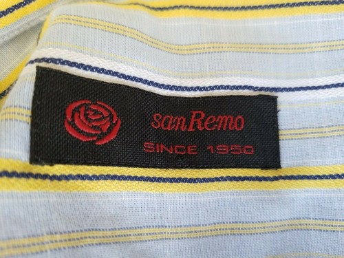 San Remo Mens L Button Front Long Sleeve Beautiful Blue Yellow Navy White Shirt - Picture 8 of 12