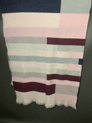 Talbots Scarf Pink Stripe / Color Block LARGE Wool Blend Fringe 36" X 29" - Picture 2 of 15