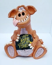 Art Pottery Incense Smoker Dinosaur C'mon Baby Light My Fire By Greg Panske 8"