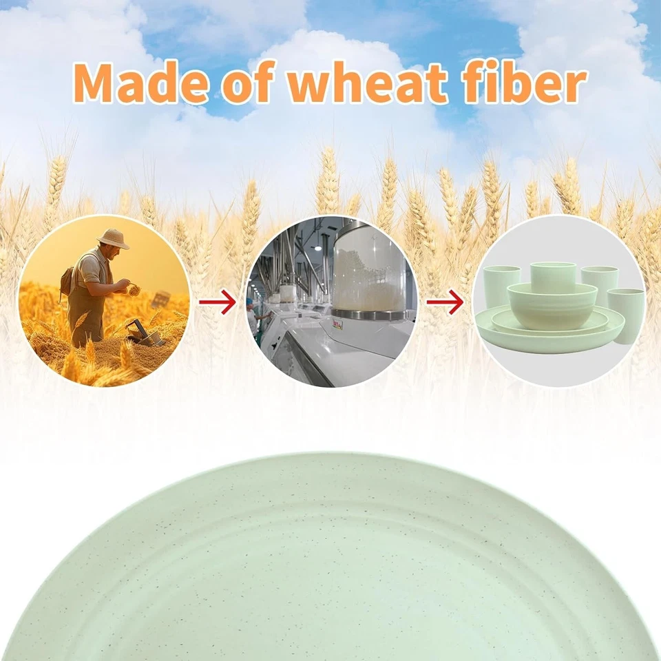 Wheat Straw 16Piece Dinnerware Set for 4 Unbreakable Green for Kitchen & Camping - Image 4 of 4