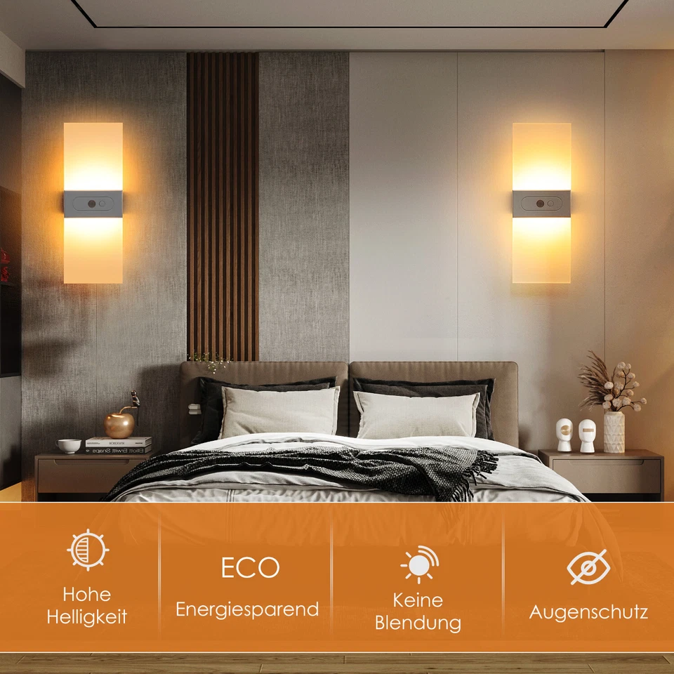 LED Innen Akku Wandleuchte Kabellos mit Bewegungsmelder Flur Wandlampe USB Lampe - Bild 3 von 4