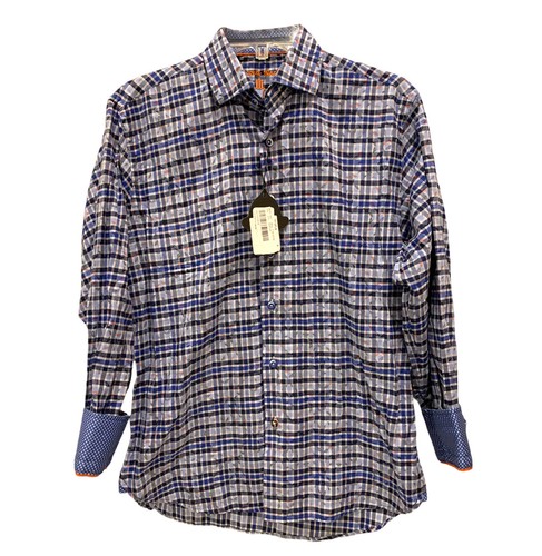 NEW Visconti Black Shirt Men’s Small Blue Check Flip Cuff Contrast Button Front