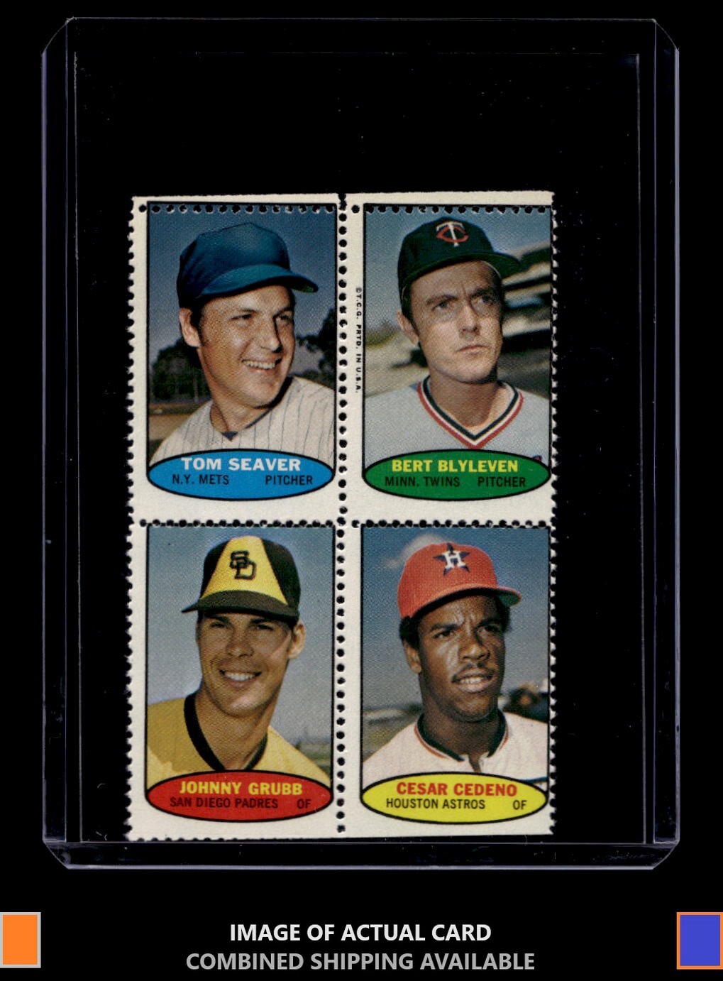 1974 Topps Stamps Tom Seaver Bert Blyleven Grubb Cedeno Panel NM Miscut