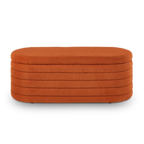 New Modern Oval Storage Ottoman Bench Upholstered Boucle End of Bed Bench Stool - Picture 15 of 15