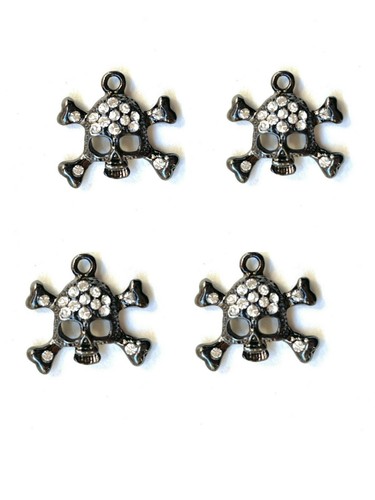 4 x Black Rhinestone Pirate Tibetan Skull Skeleton Vampire Ghost Charm Pendant - 第 1/4 張圖片