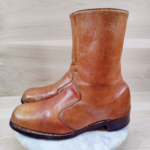 Vtg 70s Frye Campus Short Boots Women 9 B Brown Cognac Ankle Square Toe Zip Up - Picture 5 of 13