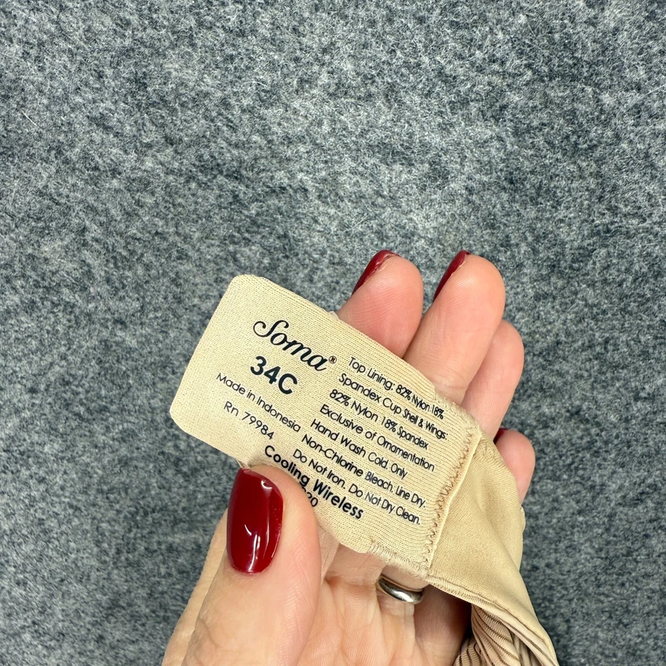 Soma Bralette文胸女式34C米色聚拢不透明无线衬里钩眼尼龙 — 第 3/4 张图片