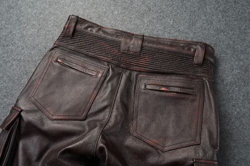 Men's Black Leather Pant 100% Real Lambskin Slim fit Cargo Moto Biker Pants W32 - Picture 3 of 3