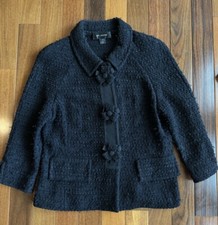 St. John Black Eyelash Tweed Blazer Jacket Size 6 USA