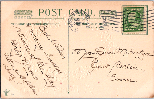 Vintage Postkarte A Happy Birthday Baum Bach Kirche - Bild 2 von 2