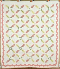 EXCEPTIONAL Vintage 1870's Appliqued Berries Grapevine Antique Quilt Zigzag Bdr