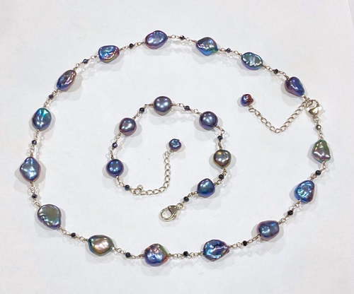 Seltene Honora Sterling Pfau blau Barock Perle Edelstein Station Halskette & Armband - Bild 2 von 8