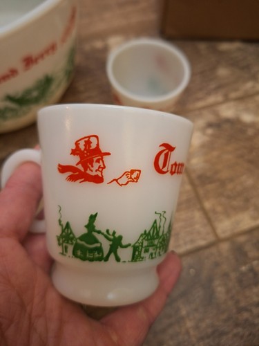 Vintage hazel Atlas Tom and Jerry Punch bowl set 4 Mugs Egg Nog Christmas  - Picture 4 of 6