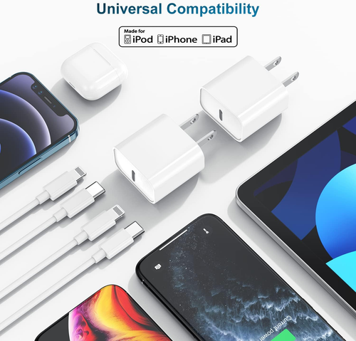Pour Chargeur iPhone Charge Rapide 10 Pieds, 20W USB C Bloc Chargeur Téléphone Rapide avec - Photo 6 sur 12