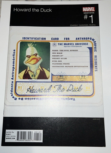 Marvel Comics 2016 Howard el Pato #1 Variante Hip Hop 1ª Aplicación Gwenpool - Imagen 1 de 11