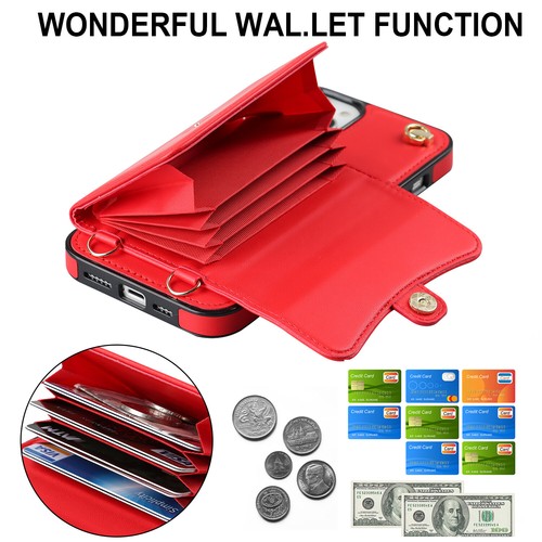 Leather RFID Blocking Wallet Case Strap Cover for iPhone 15 14 Plus 13 12 mini X - Picture 5 of 71