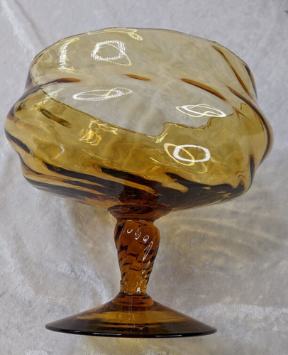 Empoli Glas Bernstein Italien Venezianisch Wirbel Gold Sockel Kompott Optik Herbstdeko - Bild 1 von 15