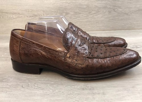 Zelli Roma Herren Halbschuh Straußen Braun Leder Slipper Elegant Western Vintage Schuhe