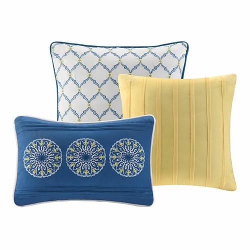NEW! ~ BEACH TROPICAL BOHO BLUE AQUA NAVY YELLOW GOLD GLOBAL MEDALLION QUILT SET - Picture 6 of 6