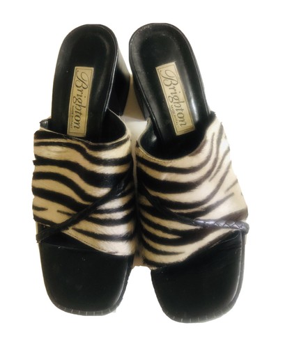 Brighton Zebra/Black Italy Pony Hair Open Toe Heel