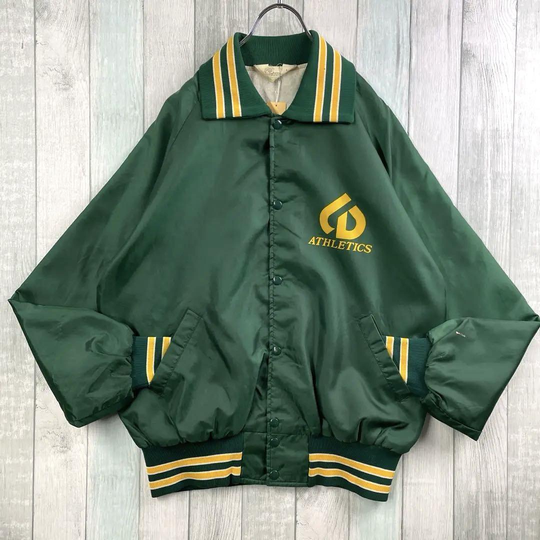 90s USA Made L Green Stadium Jacket Big Size Loose Fit Vintage