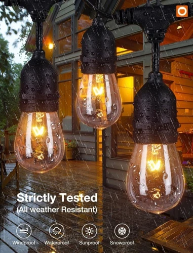 48FT LED Outdoor String Lights Shatterproof Bulbs Commercial Patio Party Garden - Picture 4 of 12
