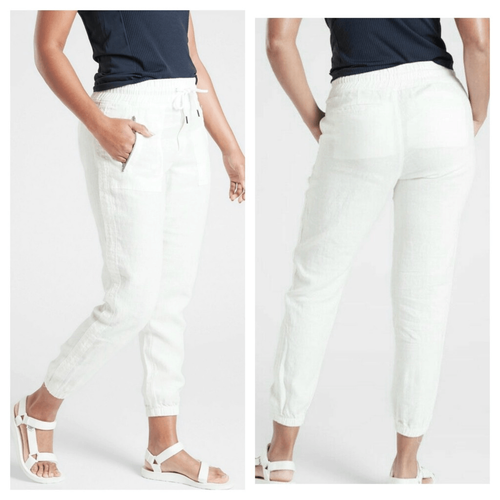 Athleta Cabo 100% linen jogger pants Size 6P Petite white - Picture 2 of 12