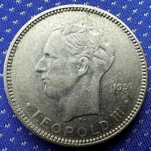 1937 Belgium 5 Francs Coin XF AU POS B French Text 1.8 Million #ZA65 - Picture 2 of 2