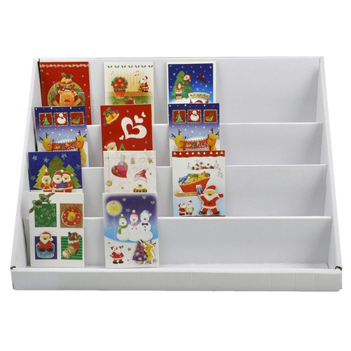 2 X 4 TIER WHITE COLLAPSIBLE CARDBOARD GREETING CARD DISPLAY STAND COUNTER STAND