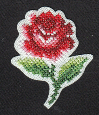 RED ROSE CROSS STITCH Iron On Patch Flowers Rose Buds Roses