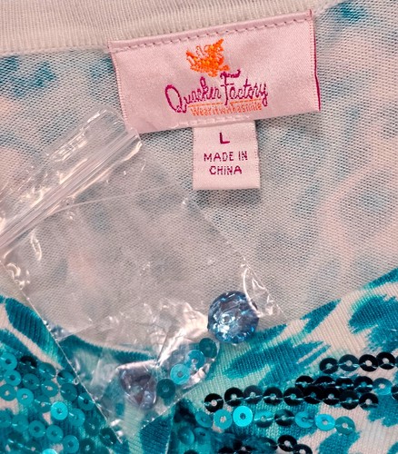 New Quacker Factory QVC Womens Cardigan Blue White Sequins Viscose Nylon Large - Picture 5 of 8