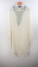Vintage Bliss 100 silk long sleeve blouse in ecru with bead trim size M