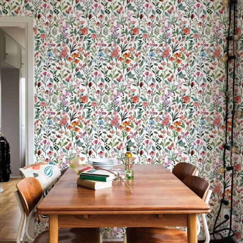 17.3"X400" Wallpaper Multicolor Watercolor Floral Wall Sticker Peel and Stick N1 - Picture 7 of 8