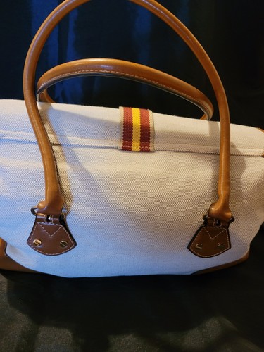 Isaac Mizrahi Top Handle Shoulder Bag Canvas Faux Leather Purse Tote - Picture 2 of 14